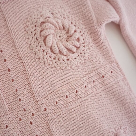 Vintage Exclusive Imports Pink Knit Embroidered Floral Pom Pom Crew Sweater M - Picture 12 of 12